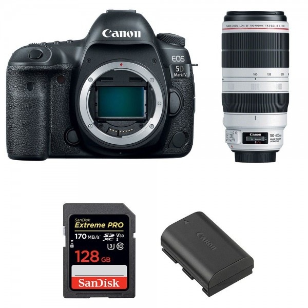 Appareil photo Reflex Canon 5D Mark IV + EF 100-400mm f4.5-5.6L IS II USM + SanDisk 128GB UHS-I SDXC 170 MB/s + LP-E6N-1