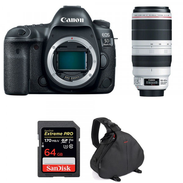 Appareil photo Reflex Canon 5D Mark IV + EF 100-400mm f4.5-5.6L IS II USM + SanDisk 128GB UHS-I SDXC 170 MB/s + Sac-1
