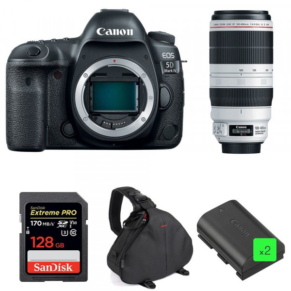 Cámara Canon 5D Mark IV + EF 100-400mm f4.5-5.6L IS II USM + SanDisk 128GB SDXC 170 MB/s + 2 LP-E6N + Bolsa-1