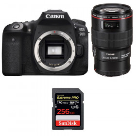 Appareil photo Reflex Canon 90D + EF 100mm F2.8L Macro IS USM + SanDisk 256GB Extreme PRO UHS-I SDXC 170 MB/s-1