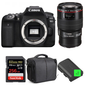 Cámara Canon 90D + EF 100mm f/2.8L Macro IS USM + SanDisk 256GB UHS-I SDXC 170 MB/s + 2 LP-E6N + Bolsa| 2 años de garantía-1