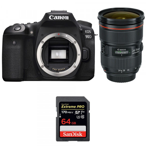 Appareil photo Reflex Canon 90D + EF 24-70mm F2.8L II USM + SanDisk 64GB Extreme PRO UHS-I SDXC 170 MB/s-1