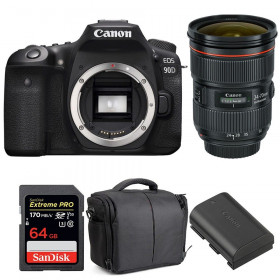 Cámara Canon 90D + EF 24-70mm f/2.8L II USM + SanDisk 64GB Extreme PRO UHS-I SDXC 170 MB/s + LP-E6N + Bolsa| 2 años de garantía-