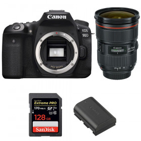 Cámara Canon 90D + EF 24-70mm f/2.8L II USM + SanDisk 128GB Extreme PRO UHS-I SDXC 170 MB/s + LP-E6N-1