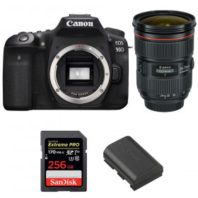 Cámara Canon 90D + EF 24-70mm f/2.8L II USM + SanDisk 256GB Extreme PRO UHS-I SDXC 170 MB/s + LP-E6N-1