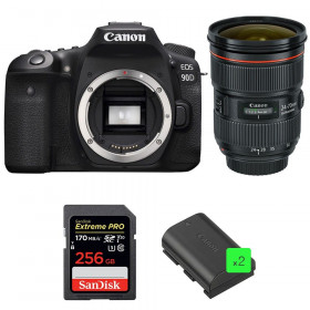 Cámara Canon 90D + EF 24-70mm f/2.8L II USM + SanDisk 256GB Extreme PRO UHS-I SDXC 170 MB/s + 2 LP-E6N-1