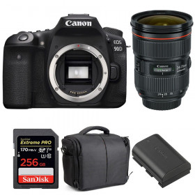 Cámara Canon 90D + EF 24-70mm f/2.8L II USM + SanDisk 256GB Extreme PRO UHS-I SDXC 170 MB/s + LP-E6N + Bolsa| 2 años de garantía