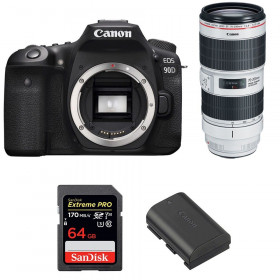 Cámara Canon 90D + EF 70-200mm f/2.8L IS III USM + SanDisk 64GB Extreme PRO UHS-I SDXC 170 MB/s + LP-E6N-1