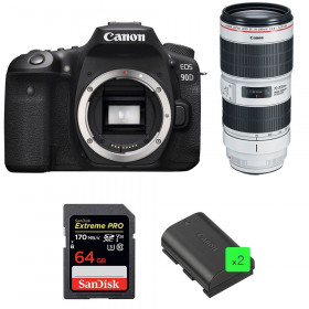 Cámara Canon 90D + EF 70-200mm f/2.8L IS III USM + SanDisk 64GB Extreme PRO UHS-I SDXC 170 MB/s + 2 LP-E6N-1