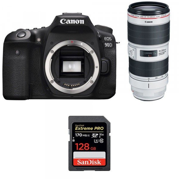 Appareil photo Reflex Canon 90D + EF 70-200mm F2.8L IS III USM + SanDisk 128GB Extreme PRO UHS-I SDXC 170 MB/s-1