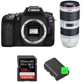 Cámara Canon 90D + EF 70-200mm f/2.8L IS III USM + SanDisk 128GB Extreme PRO UHS-I SDXC 170 MB/s + 2 LP-E6N-1