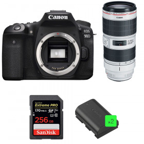 Cámara Canon 90D + EF 70-200mm f/2.8L IS III USM + SanDisk 256GB Extreme PRO UHS-I SDXC 170 MB/s + 2 LP-E6N-1