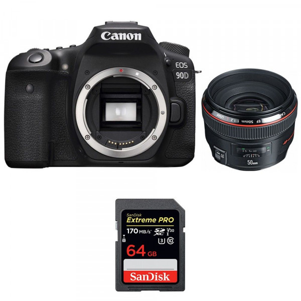 Appareil photo Reflex Canon 90D + EF 50mm F1.2L USM + SanDisk 64GB Extreme PRO UHS-I SDXC 170 MB/s-1