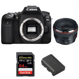 Cámara Canon 90D + EF 50mm f/1.2L USM + SanDisk 64GB Extreme PRO UHS-I SDXC 170 MB/s + LP-E6N-1
