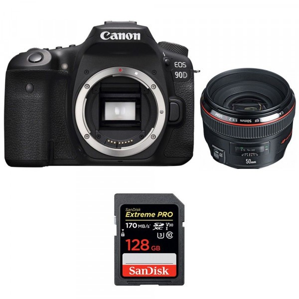 Appareil photo Reflex Canon 90D + EF 50mm F1.2L USM + SanDisk 128GB Extreme PRO UHS-I SDXC 170 MB/s-1