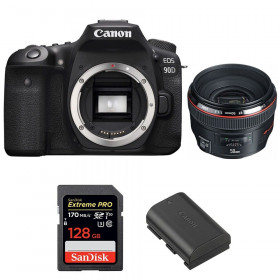Cámara Canon 90D + EF 50mm f/1.2L USM + SanDisk 128GB Extreme PRO UHS-I SDXC 170 MB/s + LP-E6N-1