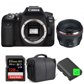 Canon EOS 90D + EF 50mm f/1.2L USM + SanDisk 128GB UHS-I SDXC 170 MB/s + 2 LP-E6N + Bag-1