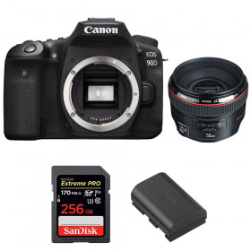 Cámara Canon 90D + EF 50mm f/1.2L USM + SanDisk 256GB Extreme PRO UHS-I SDXC 170 MB/s + LP-E6N-1