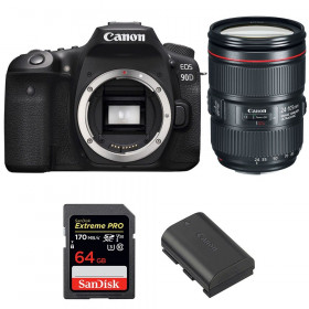 Cámara Canon 90D + EF 24-105mm f/4L IS II USM + SanDisk 64GB Extreme PRO UHS-I SDXC 170 MB/s + LP-E6N-1