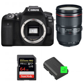 Cámara Canon 90D + EF 24-105mm f/4L IS II USM + SanDisk 64GB Extreme PRO UHS-I SDXC 170 MB/s + 2 LP-E6N-1