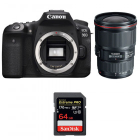 Appareil photo Reflex Canon 90D + EF 16-35mm F4L IS USM + SanDisk 64GB Extreme PRO UHS-I SDXC 170 MB/s-1