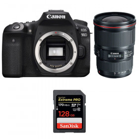 Appareil photo Reflex Canon 90D + EF 16-35mm F4L IS USM + SanDisk 128GB Extreme PRO UHS-I SDXC 170 MB/s-1