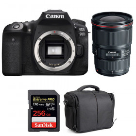 Appareil photo Reflex Canon 90D + EF 16-35mm F4L IS USM + SanDisk 256GB Extreme PRO UHS-I SDXC 170 MB/s + Sac-1
