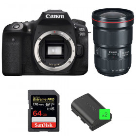 Cámara Canon 90D + EF 16-35mm f/2.8L III USM + SanDisk 64GB Extreme PRO UHS-I SDXC 170 MB/s + 2 LP-E6N-1