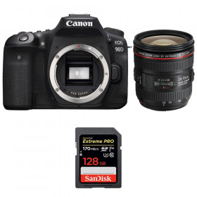 Appareil photo Reflex Canon 90D + EF 24-70mm F4L IS USM + SanDisk 128GB Extreme PRO UHS-I SDXC 170 MB/s-1