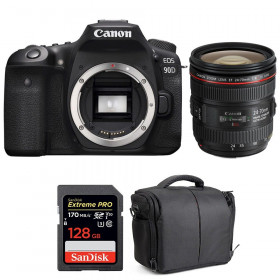 Appareil photo Reflex Canon 90D + EF 24-70mm F4L IS USM + SanDisk 128GB Extreme PRO UHS-I SDXC 170 MB/s + Sac-1