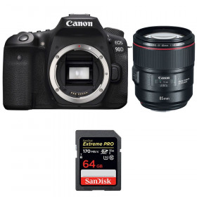 Appareil photo Reflex Canon 90D + EF 85mm F1.4L IS USM + SanDisk 64GB Extreme PRO UHS-I SDXC 170 MB/s-1