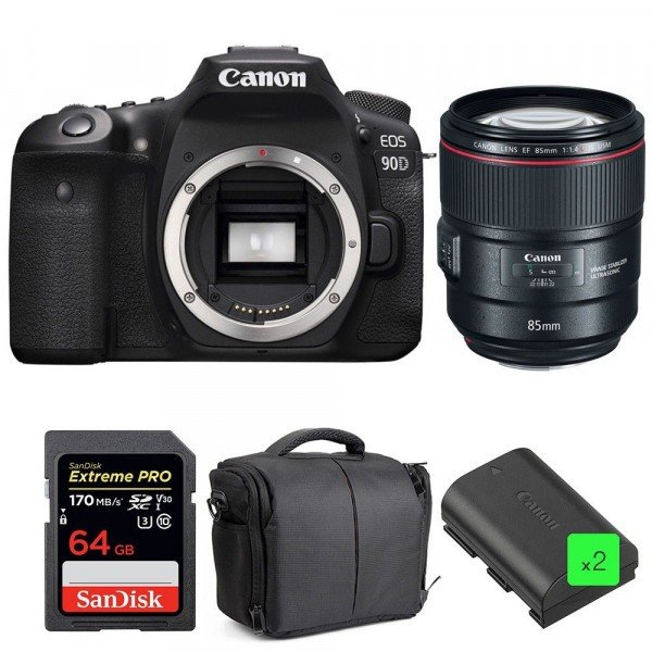 Cámara Canon 90D + EF 85mm f/1.4L IS USM + SanDisk 64GB UHS-I SDXC 170 MB/s + 2 LP-E6N + Bolsa| 2 años de garantía-1
