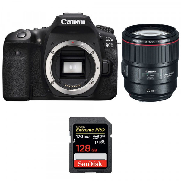 Cámara Canon 90D + EF 85mm f/1.4L IS USM + SanDisk 128GB Extreme PRO UHS-I SDXC 170 MB/s-1