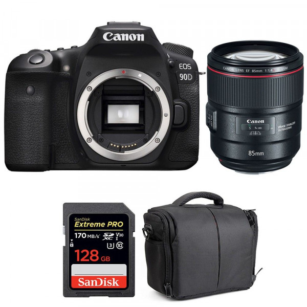 Appareil photo Reflex Canon 90D + EF 85mm F1.4L IS USM + SanDisk 128GB Extreme PRO UHS-I SDXC 170 MB/s + Sac-1