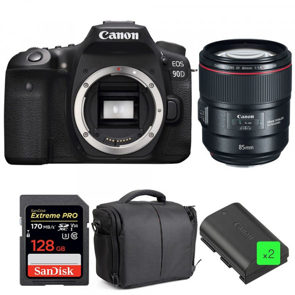 Cámara Canon 90D + EF 85mm f/1.4L IS USM + SanDisk 128GB UHS-I SDXC 170 MB/s + 2 LP-E6N + Bolsa| 2 años de garantía-1