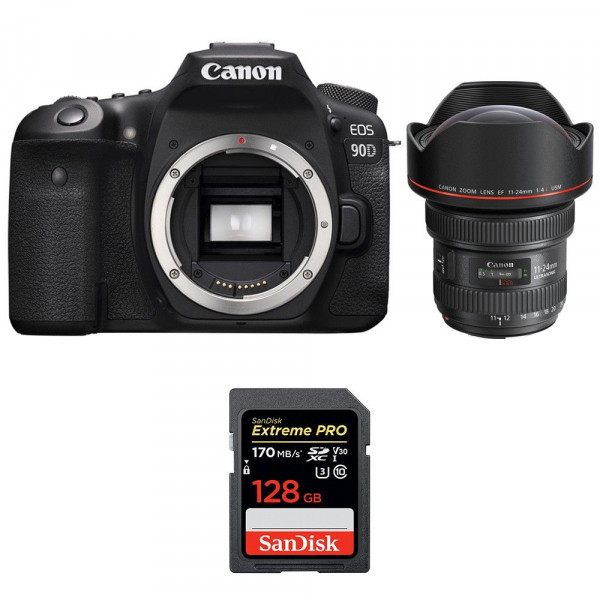 Cámara Canon 90D + EF 11-24mm f/4L USM + SanDisk 128GB Extreme PRO UHS-I SDXC 170 MB/s-1
