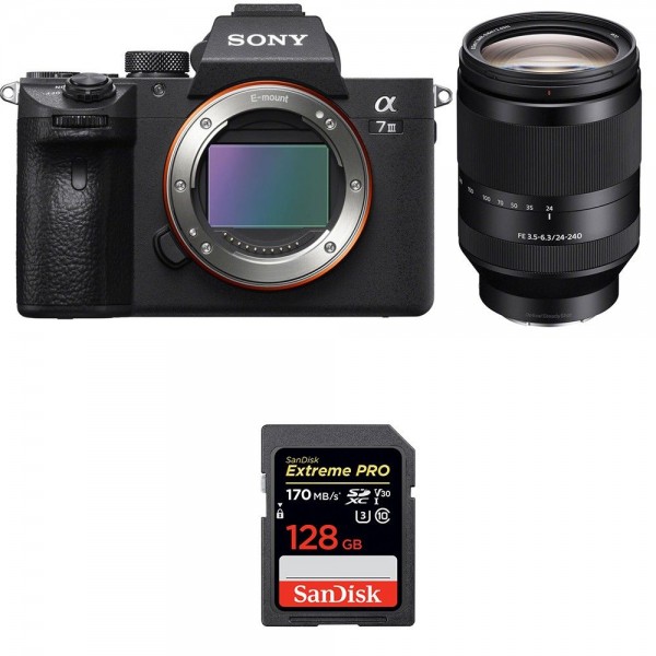 Cámara mirrorless Sony A7 III + FE 24-240 mm f/3.5-6.3 OSS + SanDisk 128GB Extreme PRO UHS-I SDXC 170 MB/s-1