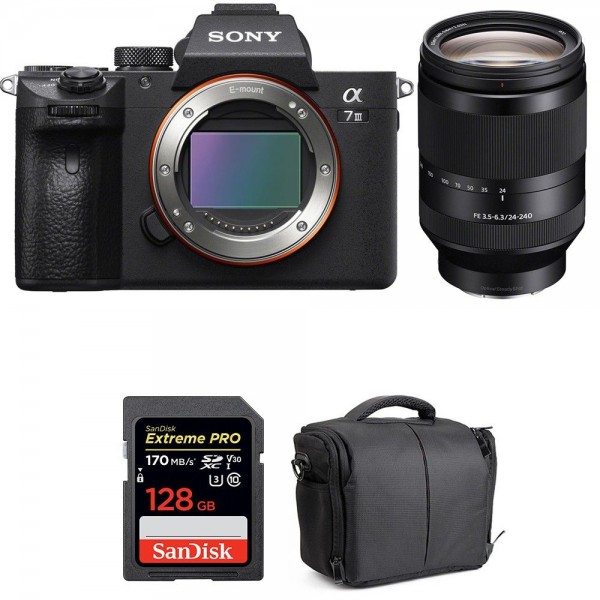 Cámara mirrorless Sony A7 III + FE 24-240 mm f/3.5-6.3 OSS + SanDisk 128GB Extreme PRO UHS-I SDXC 170 MB/s + Bolsa-1