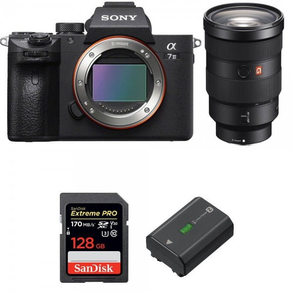 Cámara mirrorless Sony A7 III + FE 24-70 mm f/2.8 GM + SanDisk 128GB Extreme PRO UHS-I SDXC 170 MB/s + NP-FZ100-1