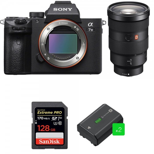 Cámara mirrorless Sony A7 III + FE 24-70 mm f/2.8 GM + SanDisk 128GB Extreme PRO UHS-I SDXC 170 MB/s + 2 NP-FZ100-1