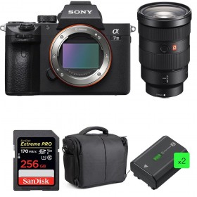 Sony A7 III + FE 24-70 mm f/2.8 GM + SanDisk 256GB UHS-I SDXC 170 MB/s + 2 NP-FZ100 + Bolsa - Contenido de la caja