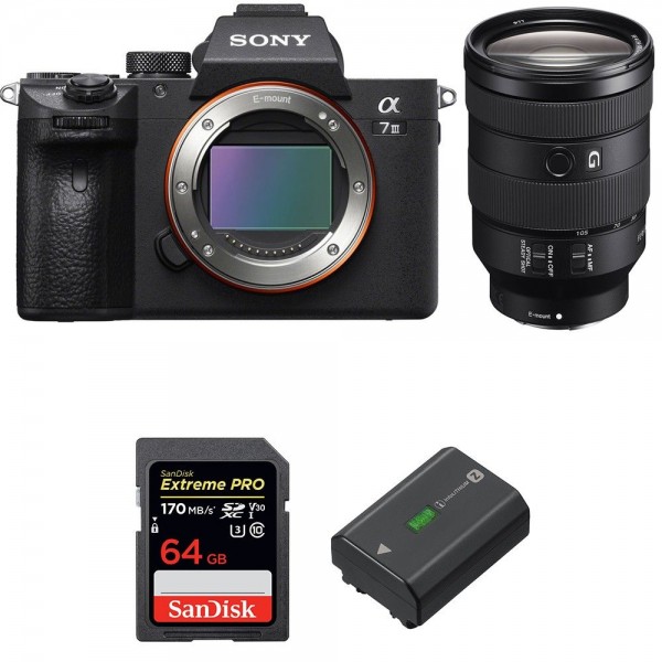 Cámara mirrorless Sony A7 III + FE 24-105 mm f/4 G OSS + SanDisk 64GB Extreme PRO UHS-I SDXC 170 MB/s + NP-FZ100-1