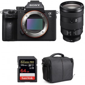 Appareil photo hybride Sony A7 III + FE 24-105 mm F4 G OSS + SanDisk 64GB Extreme PRO UHS-I SDXC 170 MB/s + Sac-1