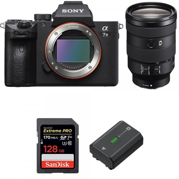 Cámara mirrorless Sony A7 III + FE 24-105 mm f/4 G OSS + SanDisk 128GB Extreme PRO UHS-I SDXC 170 MB/s + NP-FZ100-1