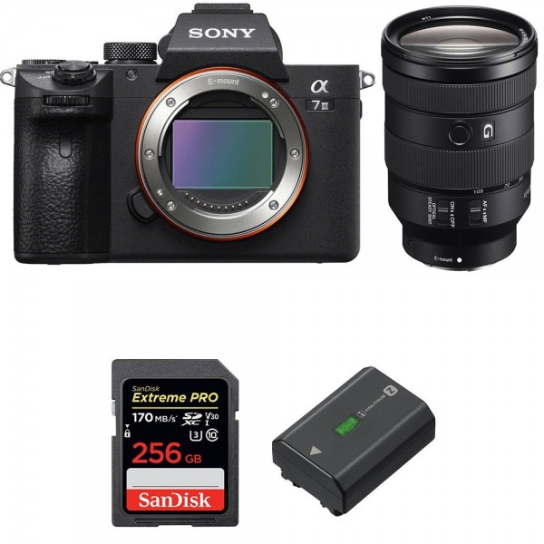 Cámara mirrorless Sony A7 III + FE 24-105 mm f/4 G OSS + SanDisk 256GB Extreme PRO UHS-I SDXC 170 MB/s + NP-FZ100-1