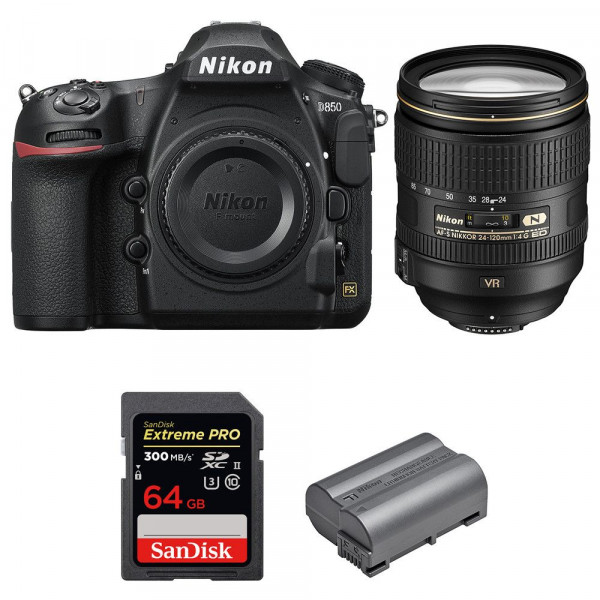 Cámara Nikon D850 + 24-120mm F4 G ED VR + SanDisk 64GB Extreme PRO UHS-II SDXC 300MB/s + EN-EL15b-10