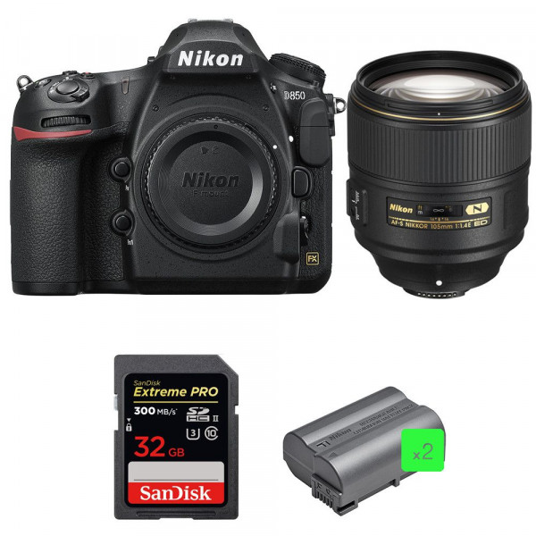 Cámara Nikon D850 + 105mm f/1.4E ED + SanDisk 32GB Extreme PRO UHS-II SDXC 300MB/s + 2 EN-EL15b-10