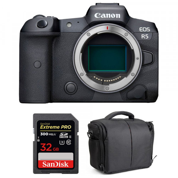 Appareil photo hybride Canon R5 Nu + SanDisk 32GB Extreme PRO UHS-II SDXC 300 MB/s + Sac-1
