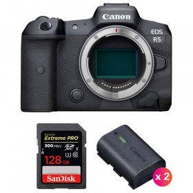 Canon EOS R5 Body + SanDisk 128GB Extreme PRO UHS-II SDXC 300 MB/s + 2 Canon LP-E6NH-1