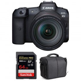 Appareil photo hybride Canon R5 + RF 24-105mm F4L IS USM + SanDisk 64GB Extreme PRO UHS-II SDXC 300 MB/s + Sac-1